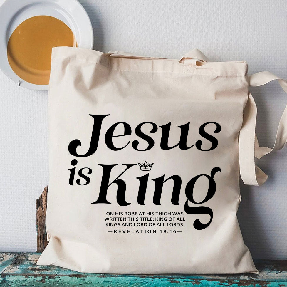 Jesus Is King Christian Canvas Tote Bag