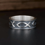 Jesus Fish Christian Sterling Silver Band Ring