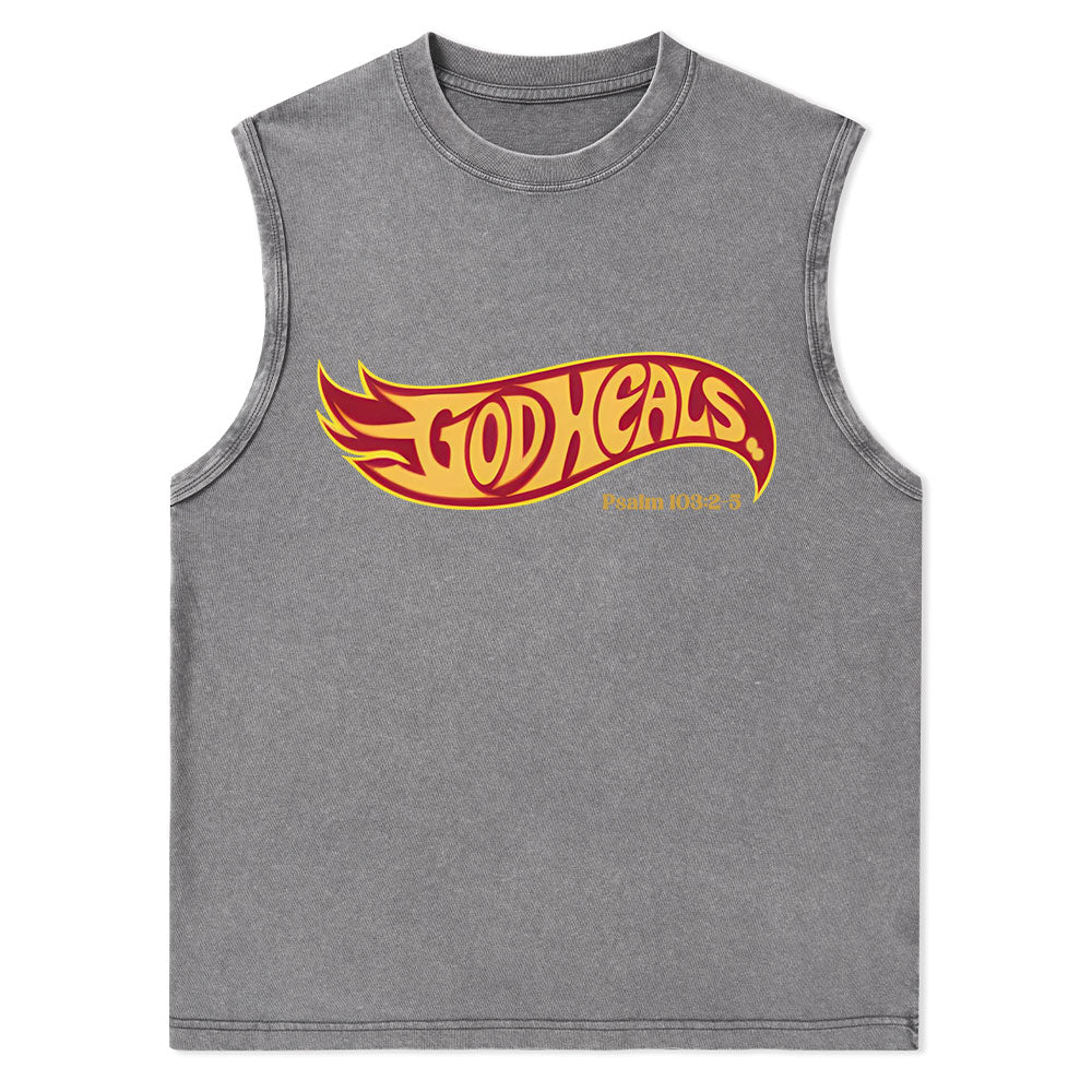 God Heals Christian Washed sleeveless Tee