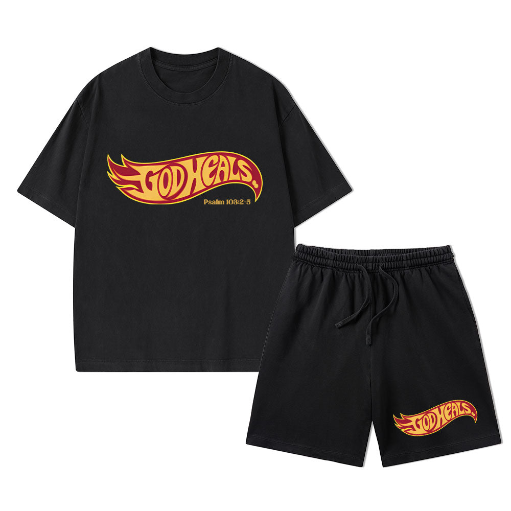 God Heals Christian Washed T-Shirt & Shorts