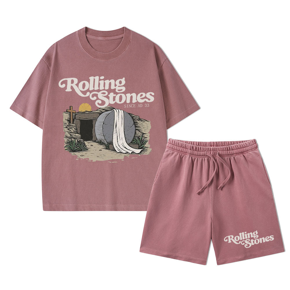 The Stone Was Rolled Away Christian Washed T-Shirt & Shorts