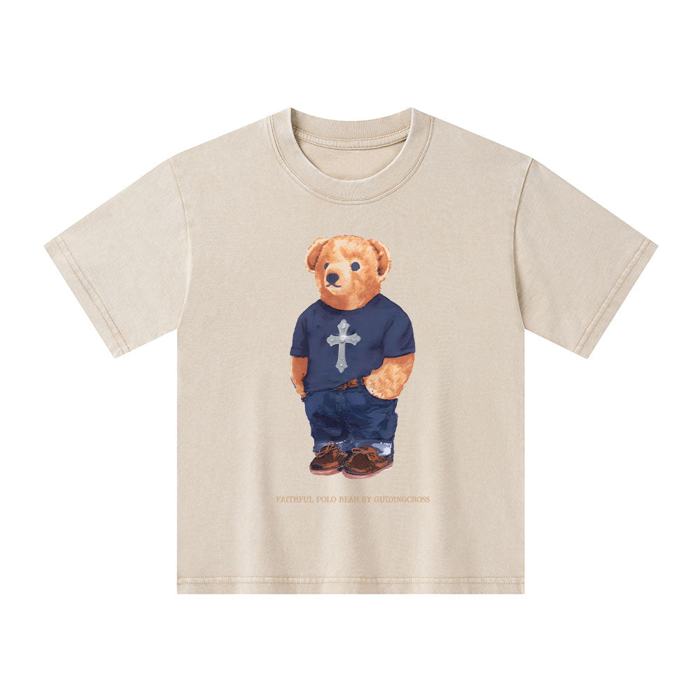 Faithful Bear By Guidingcross Kid Washed T-Shirt
