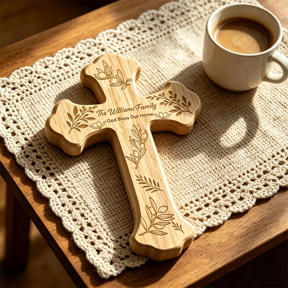 Personalized God Bless Our Home Christian Wooden Cross Decoration