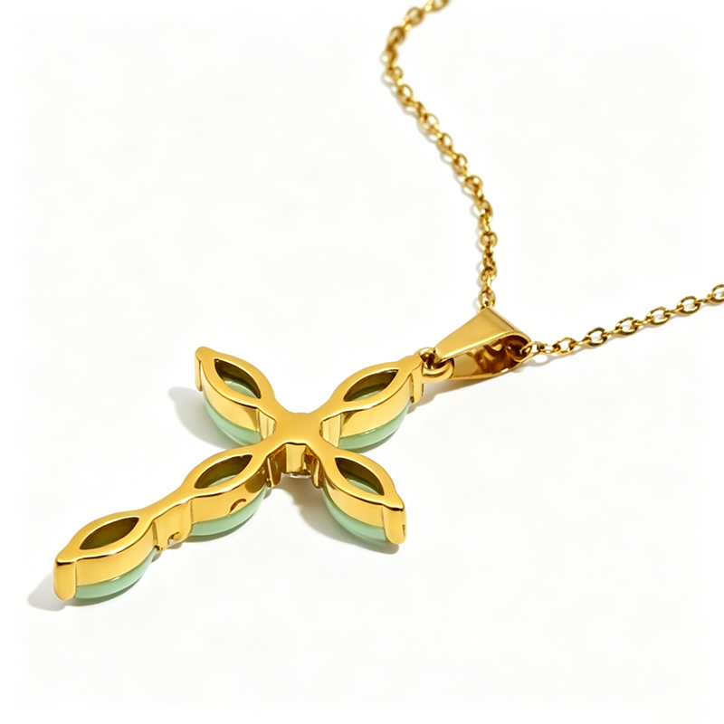 Minimalist Green Cross Christian Necklace