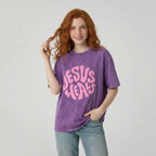 Jesus Heals Christian Puff Printed Washed T-Shirt