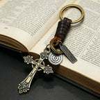 Vintage Cross Leather Christian Keychain