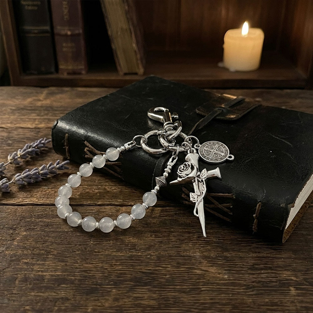 Christian Imitation Jade Resin Bead Rose Cross Waist Pendant
