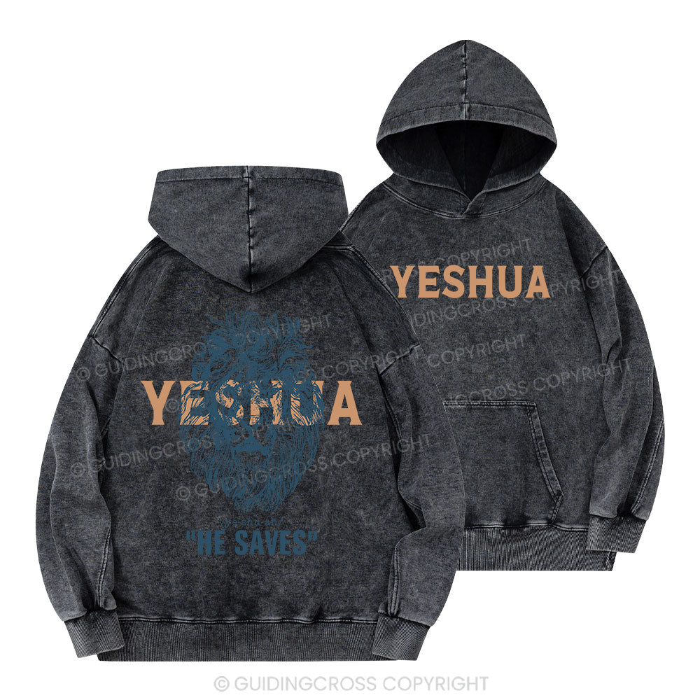 Yeshua He Saves Lion Christian Washed Hoodie