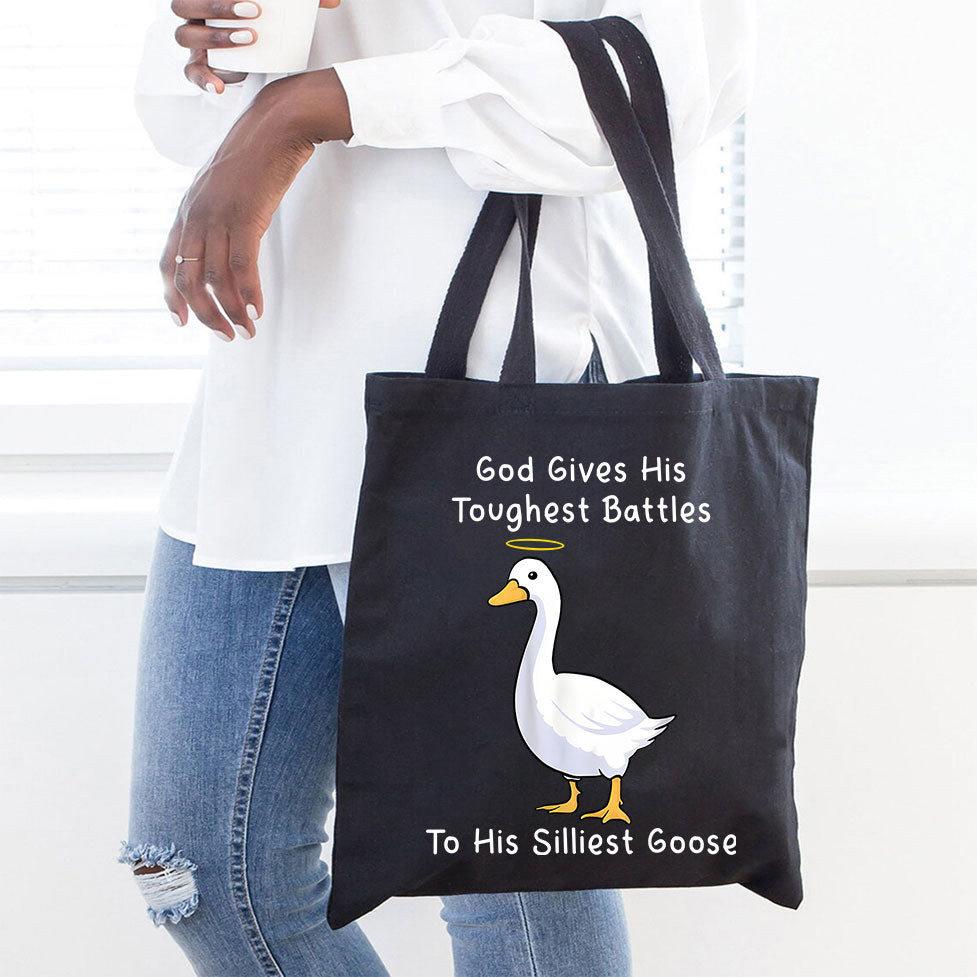 God Gives His Toughest Battles  To His Siliest Goose Christian Canvas Tote Bag