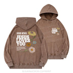 Good News Jesus Loves You Christian Washed Hoodie