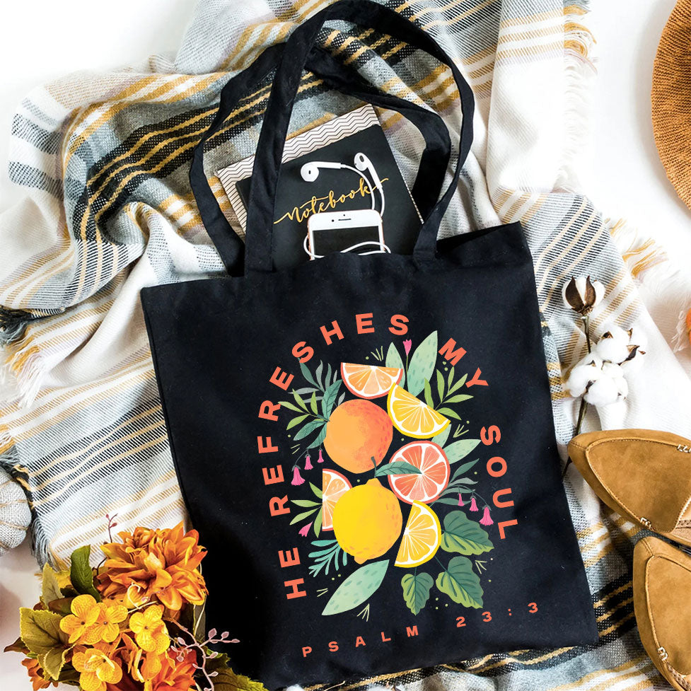 He Refreshed My Soul Christian Canvas Tote Bag