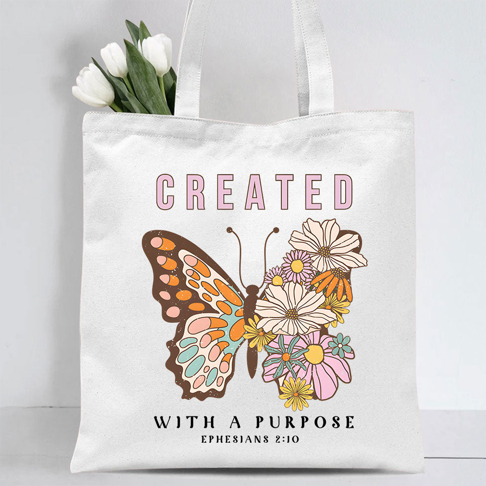 Created With A Purpose Christian Canvas Tote Bag