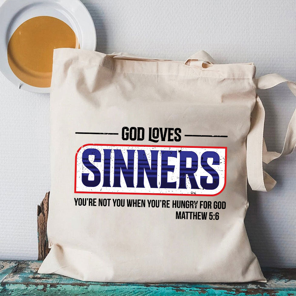 God Loves Sinners Christian Canvas Tote Bag
