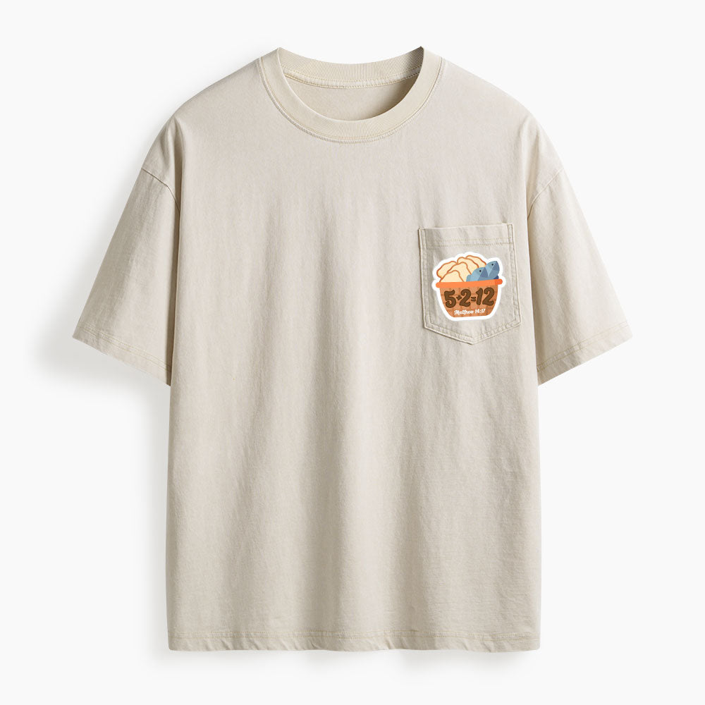 2 Fish And 5 Bread Washed Unisex Pocket T-Shirt