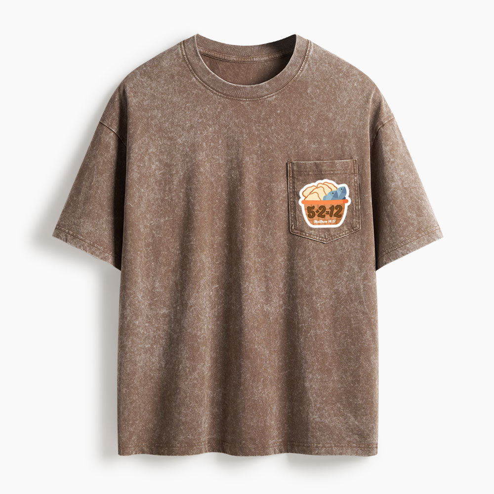 2 Fish And 5 Bread Washed Unisex Pocket T-Shirt