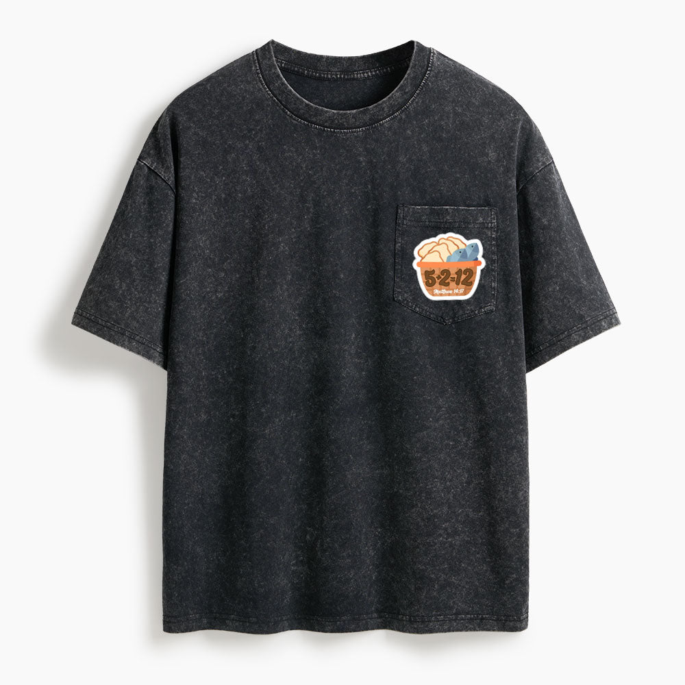 2 Fish And 5 Bread Washed Unisex Pocket T-Shirt
