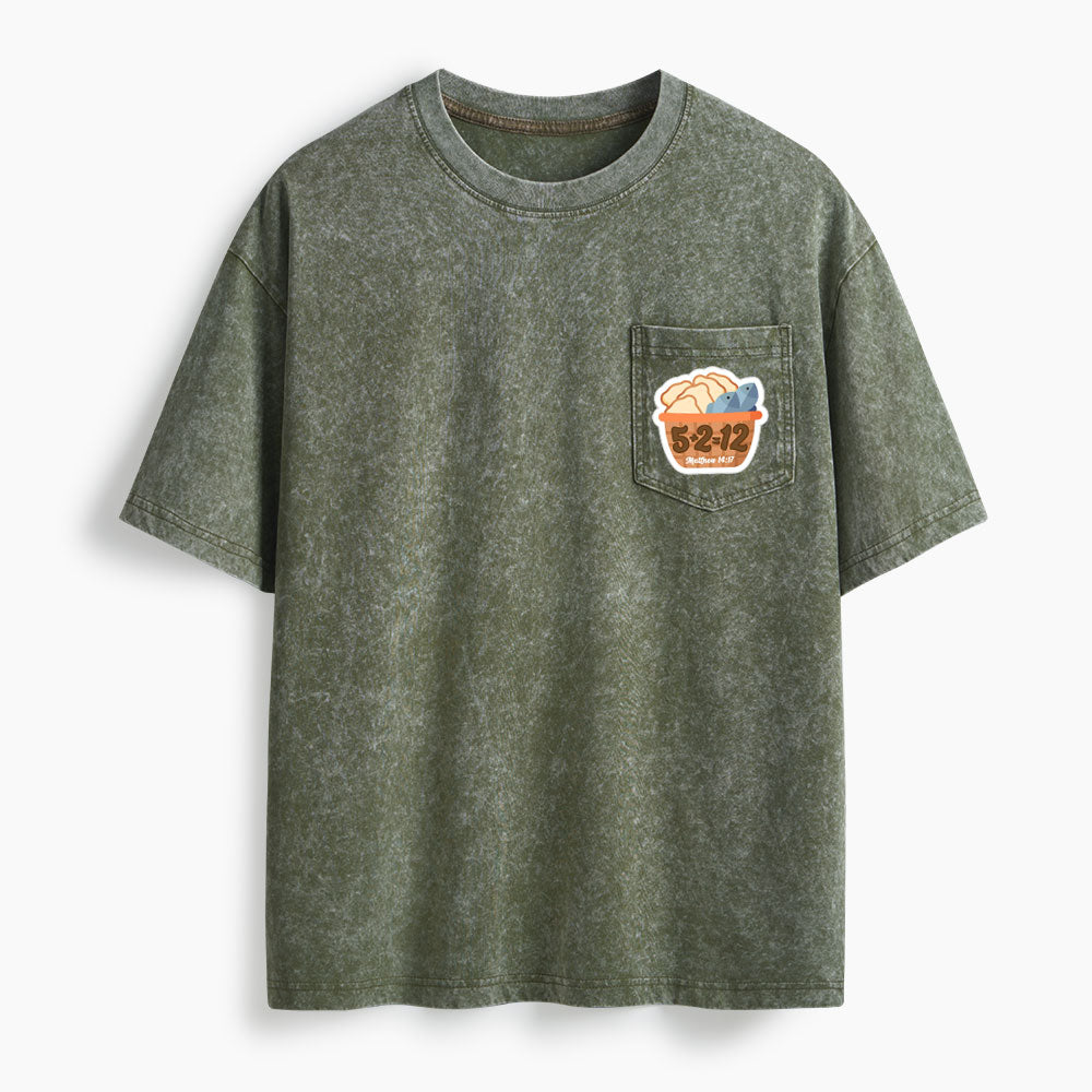 2 Fish And 5 Bread Washed Unisex Pocket T-Shirt