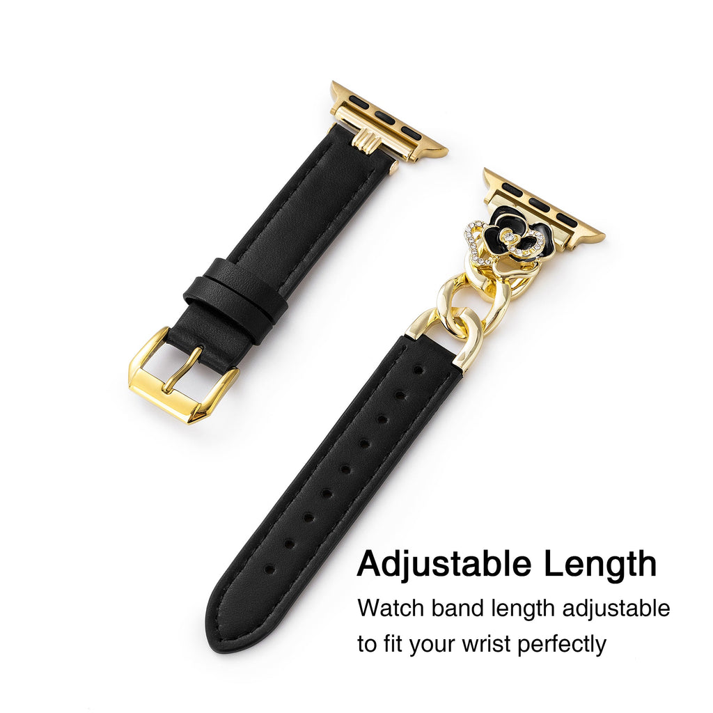 Camellia Chain Leather Watch Band for Apple Watch