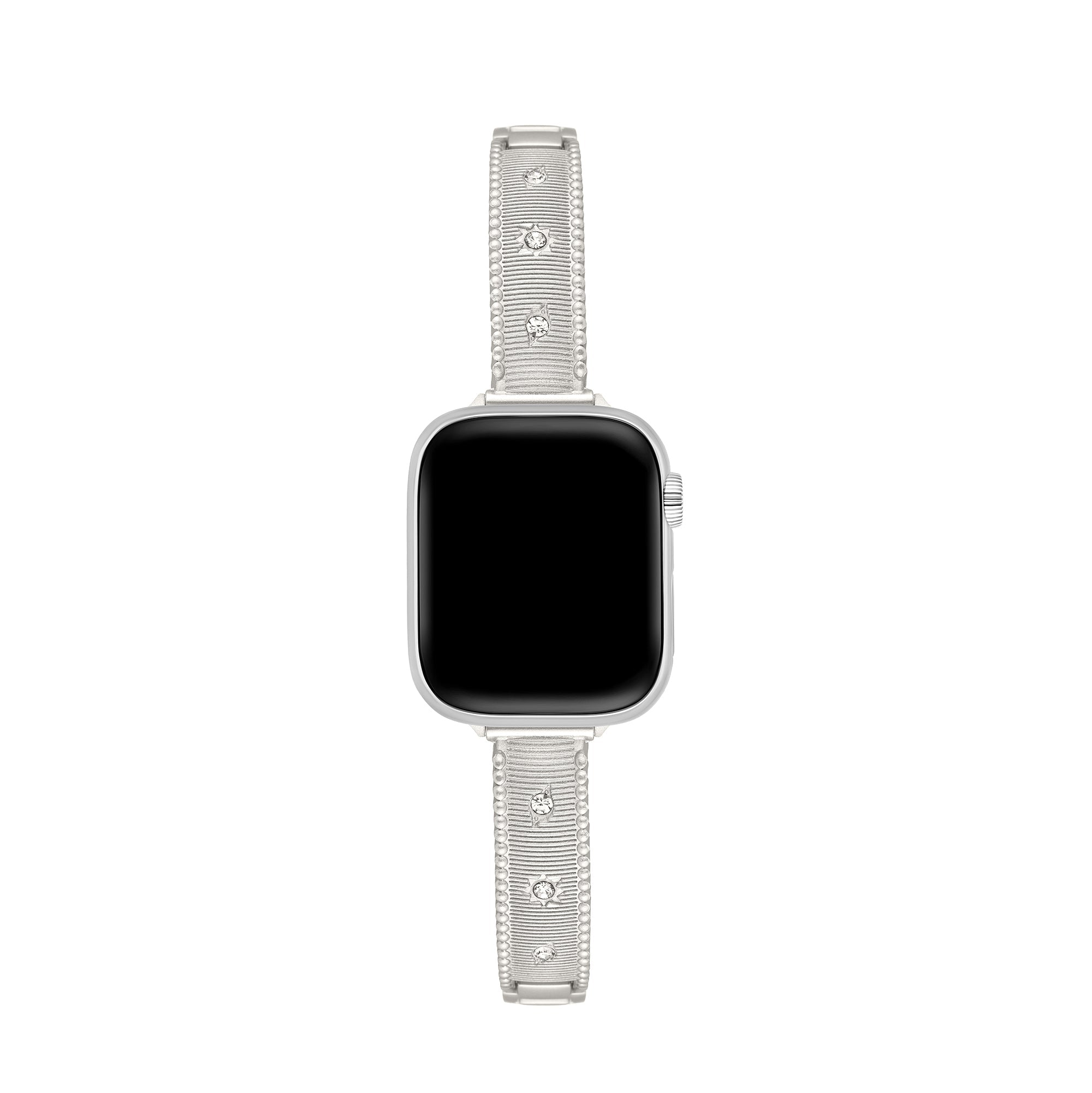 Rhinestone Brushed Metal Watch Band