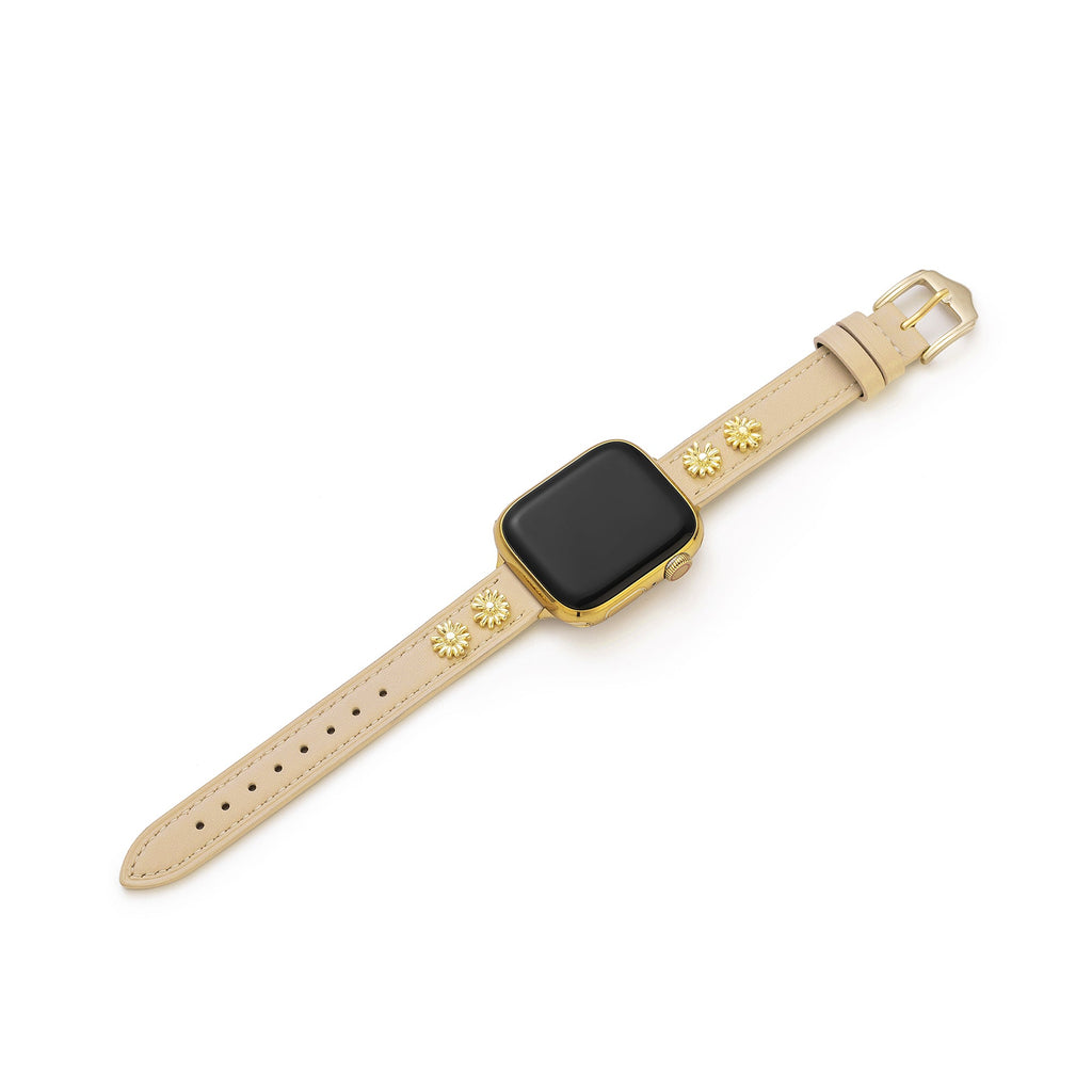 14k Gold / Platinum Plated Daisy Leather Watch Band for Apple Watch