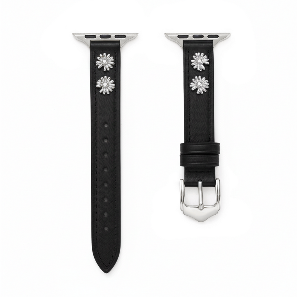 14k Gold / Platinum Plated Daisy Leather Watch Band for Apple Watch