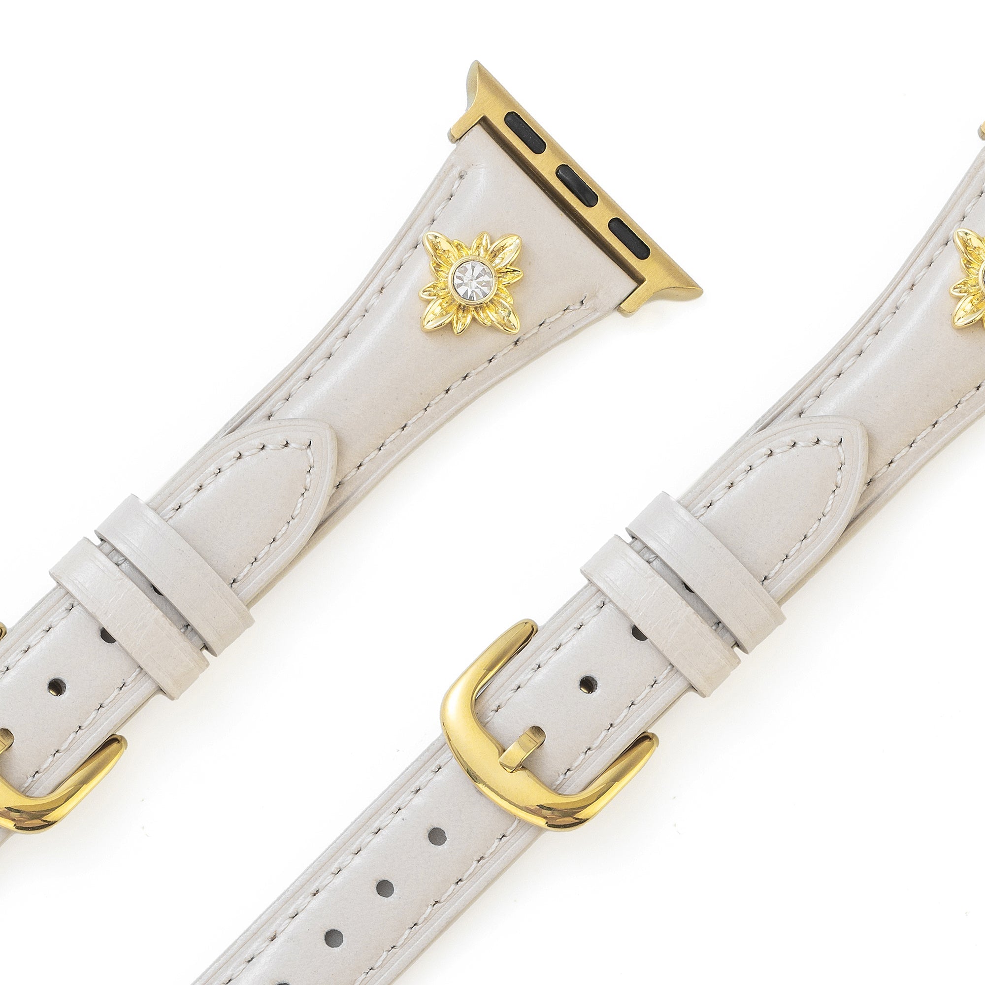 14k Gold / Platinum Plated Floral Accent Leather Watch Band