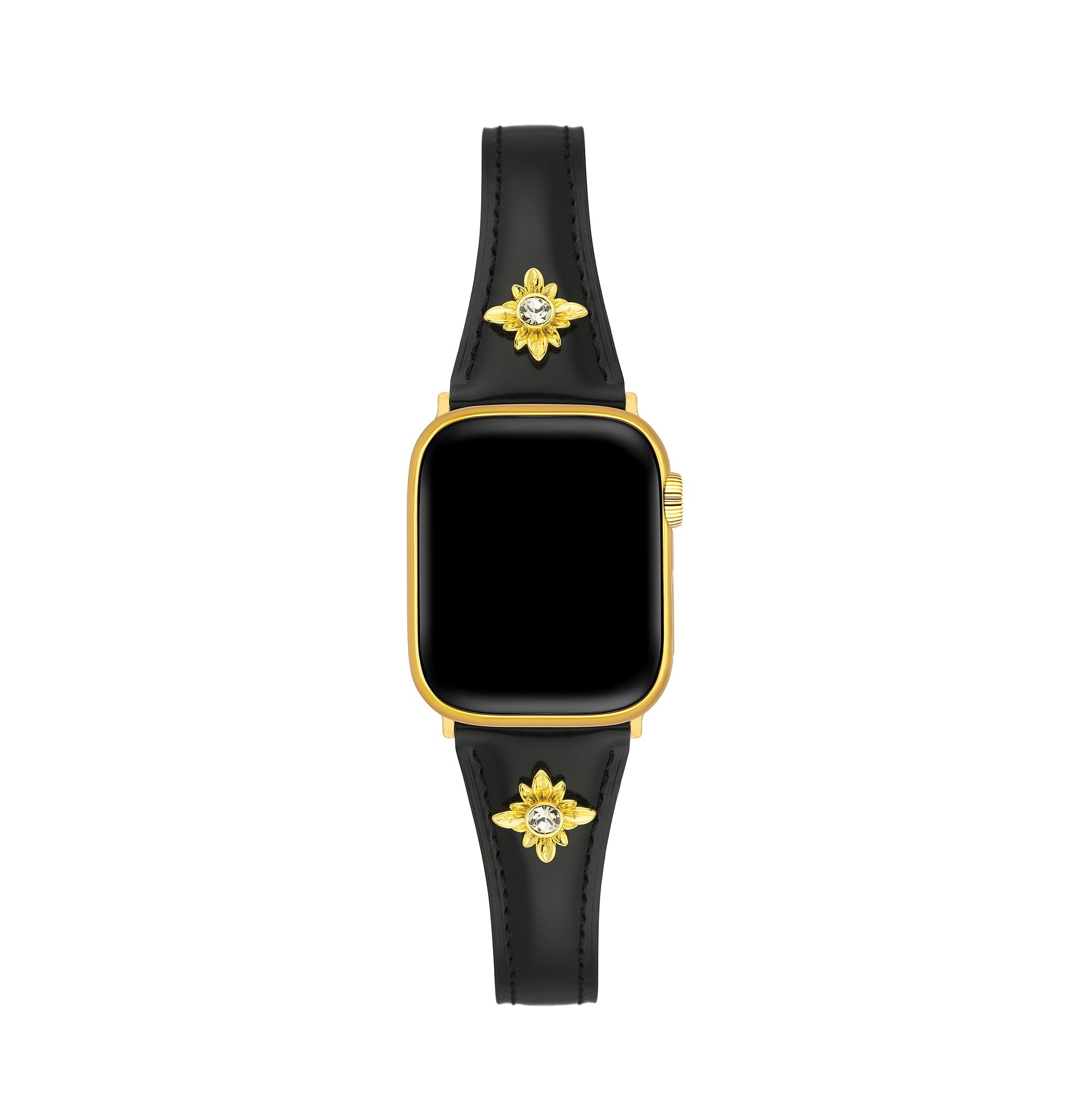 14k Gold / Platinum Plated Floral Accent Leather Watch Band