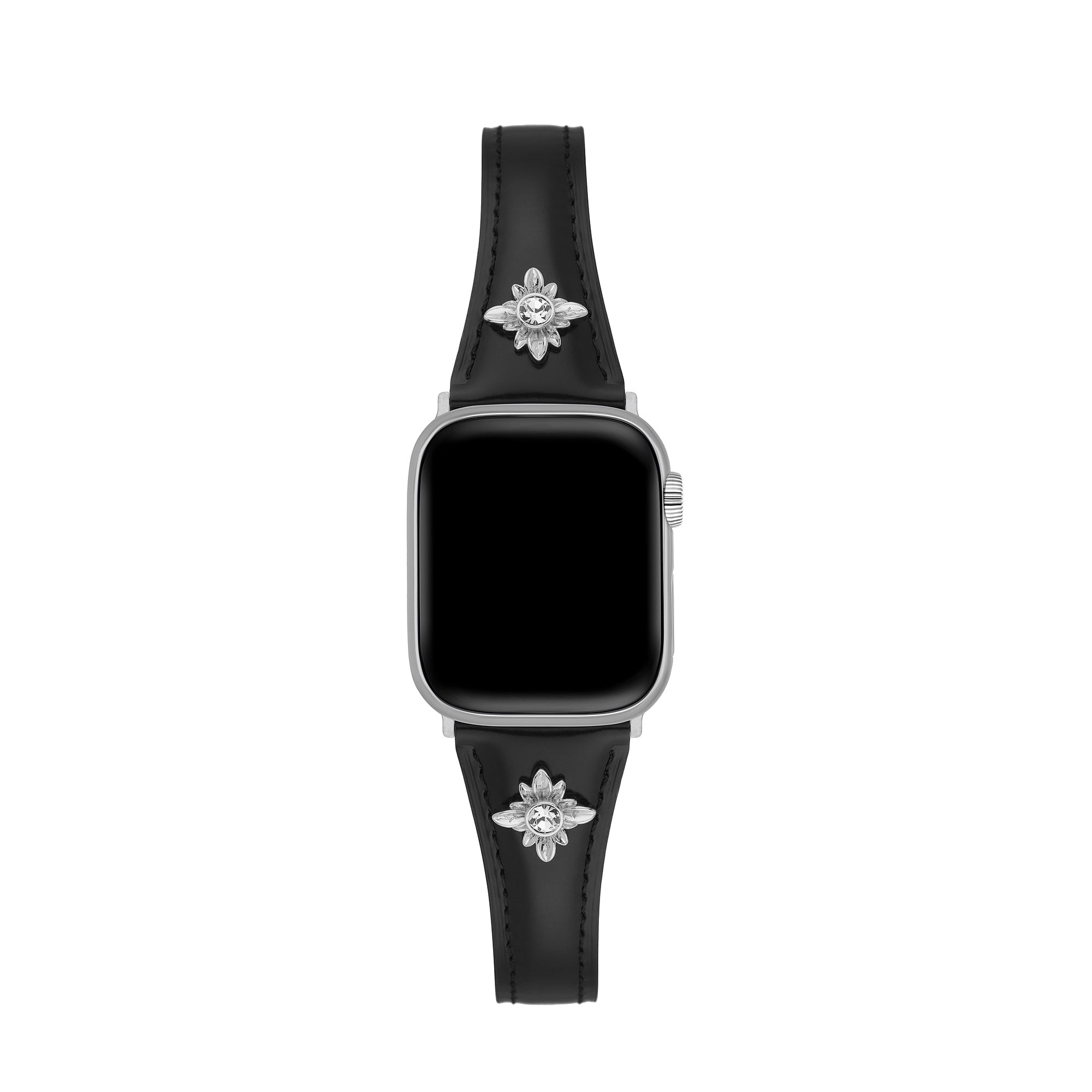 14k Gold / Platinum Plated Floral Accent Leather Watch Band