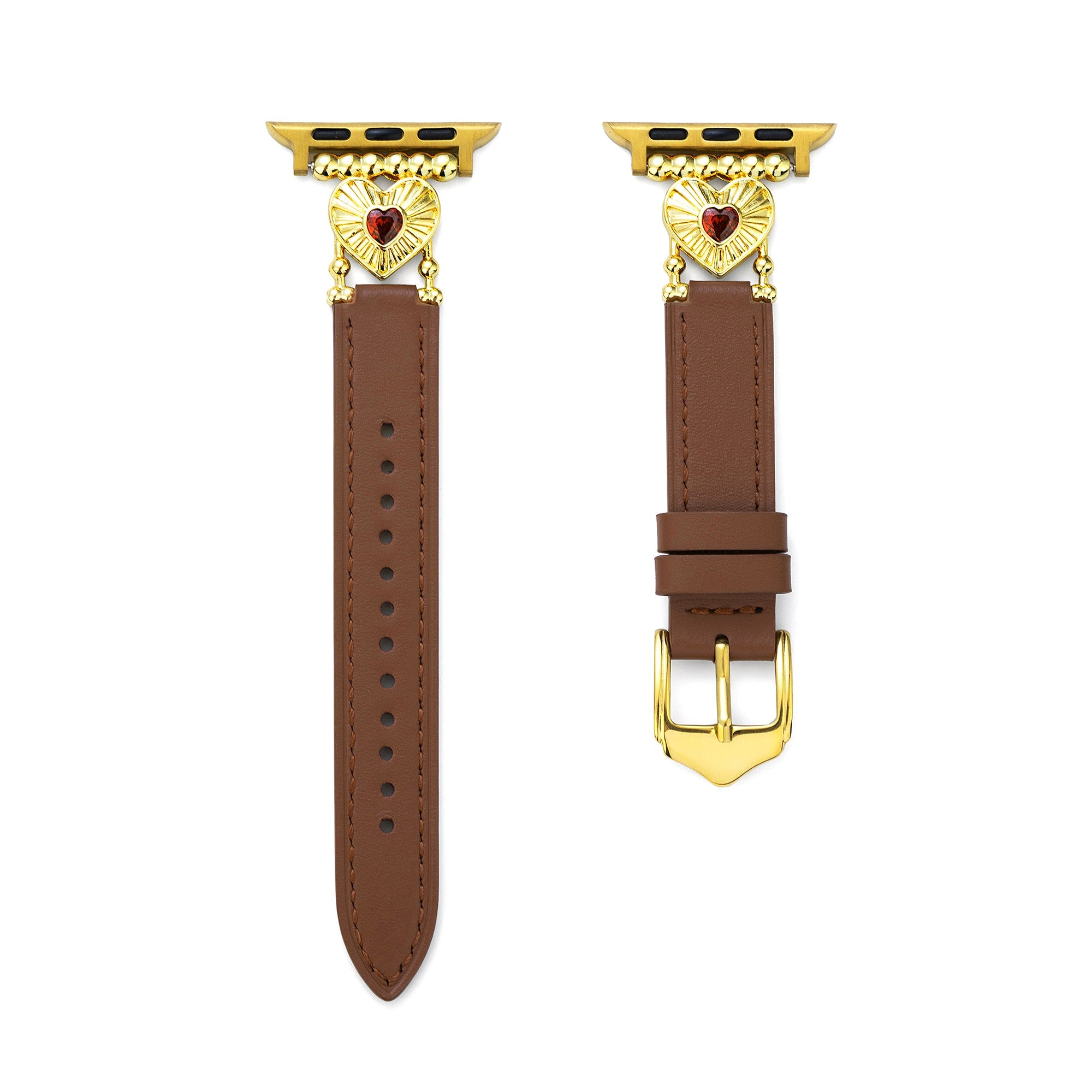 14k Gold / Platinum Plated Heart Adorned Leather Watch Band