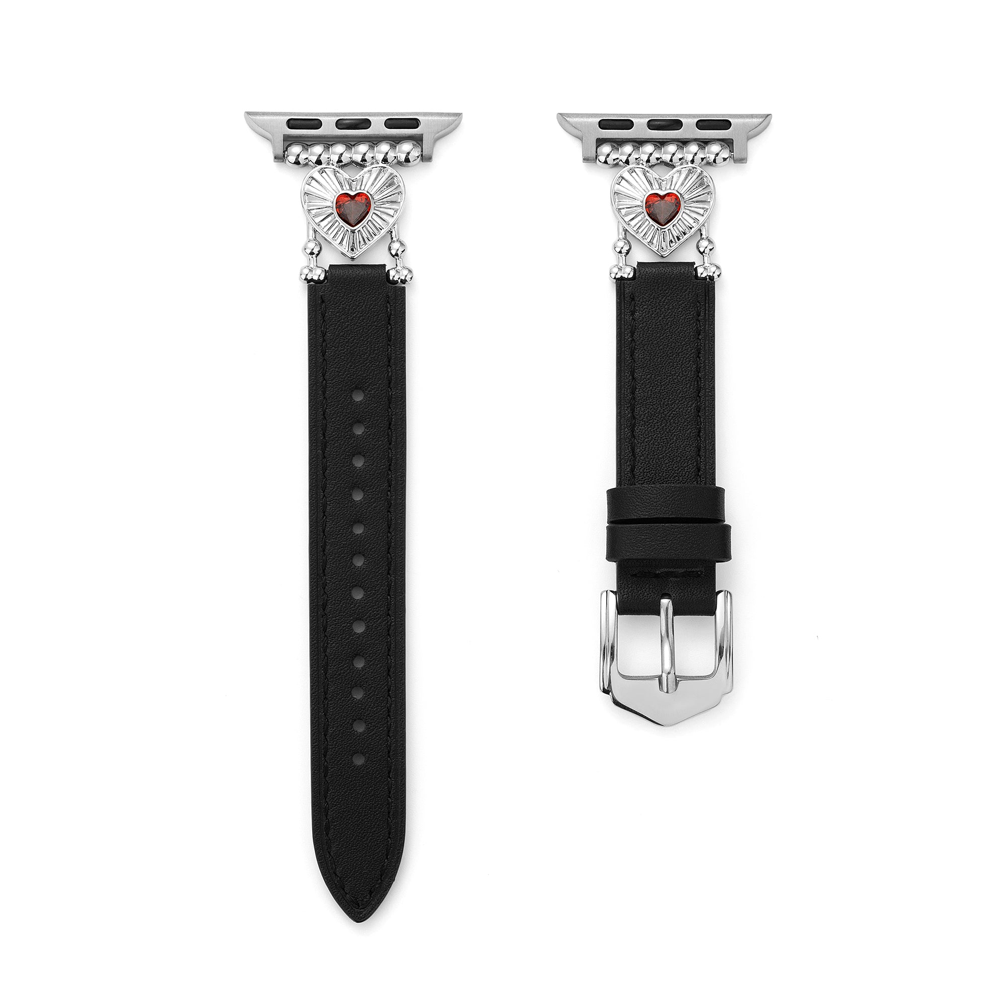14k Gold / Platinum Plated Heart Adorned Leather Watch Band