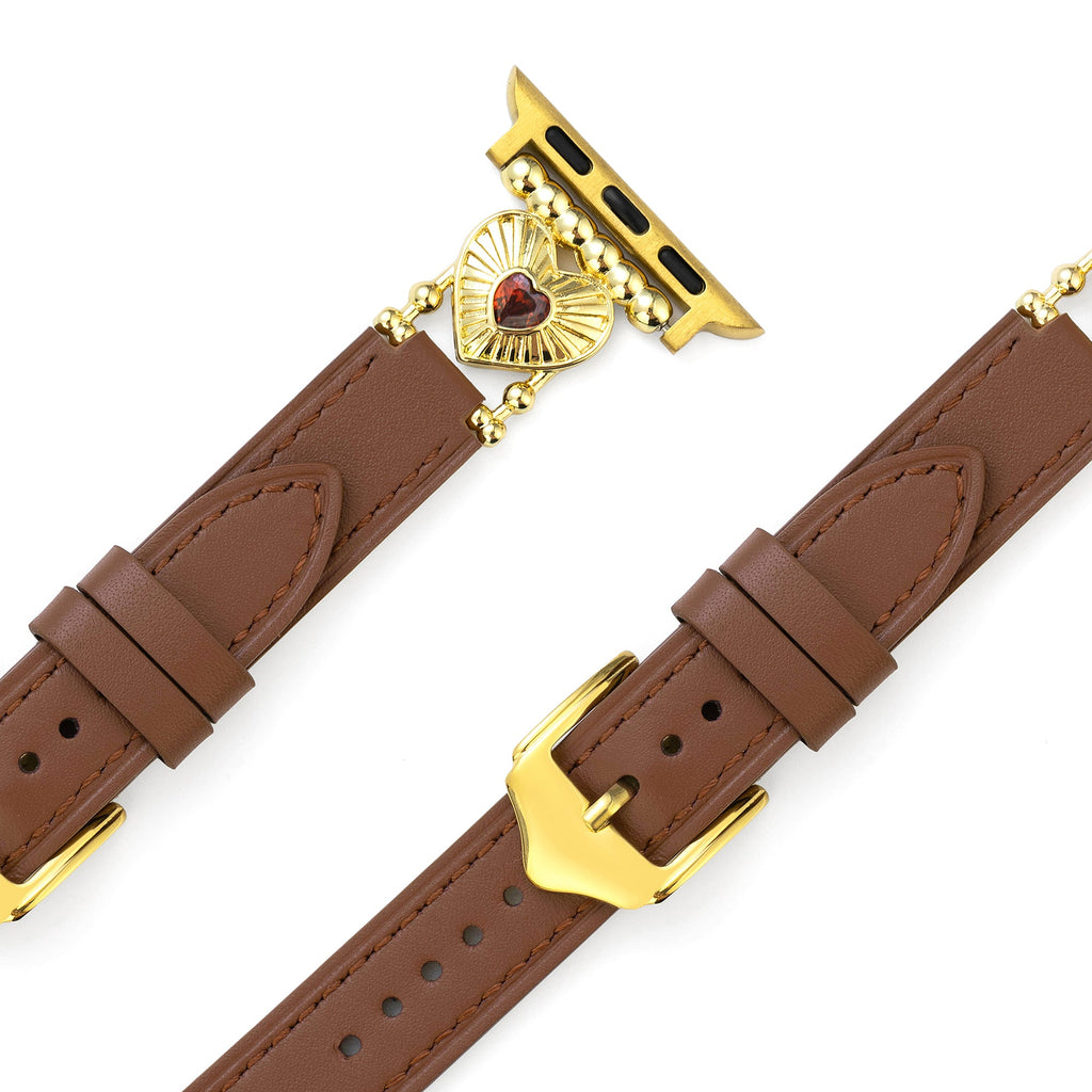 14k Gold / Platinum Plated Heart Adorned Leather Watch Band