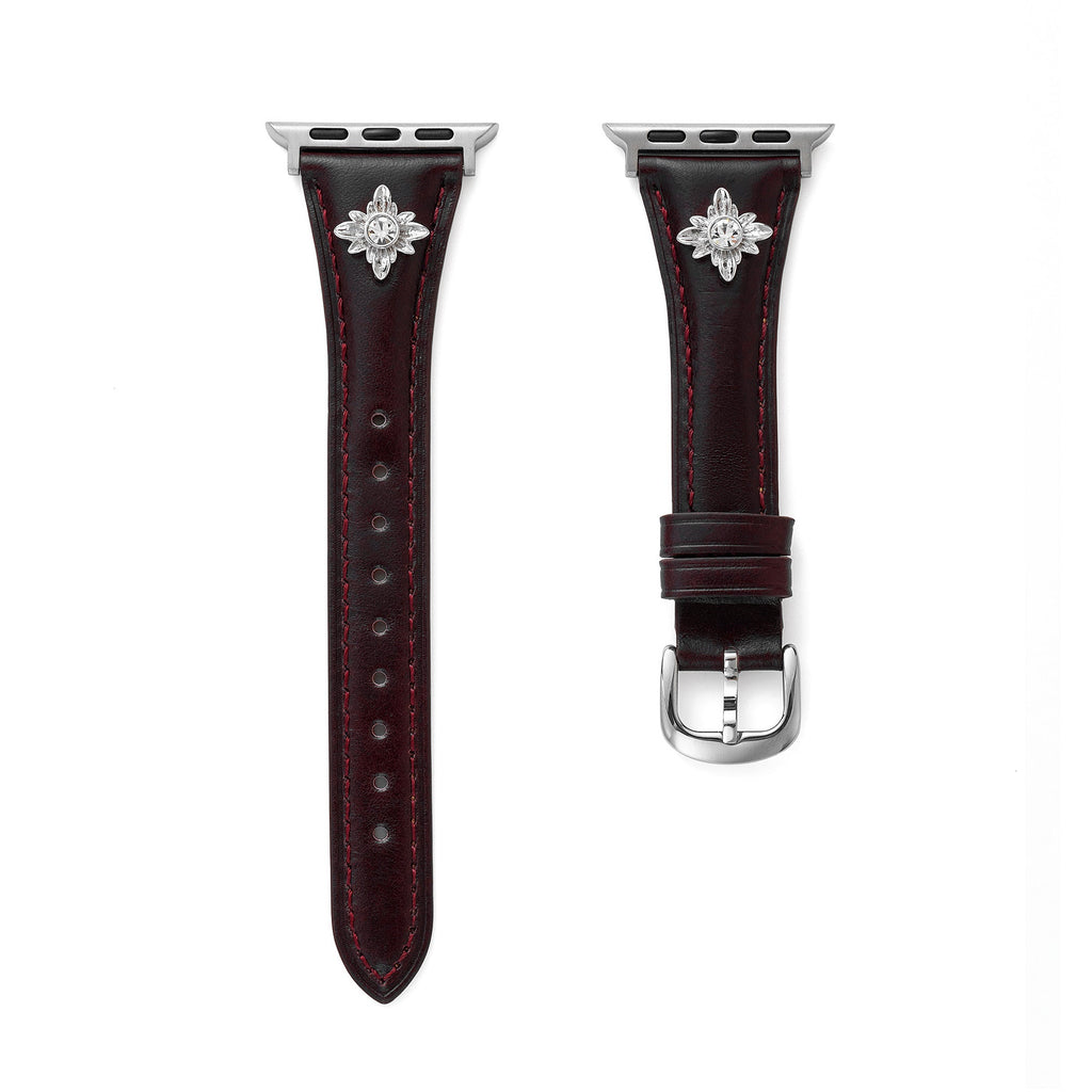 14k Gold / Platinum Plated Floral Accent Leather Watch Band