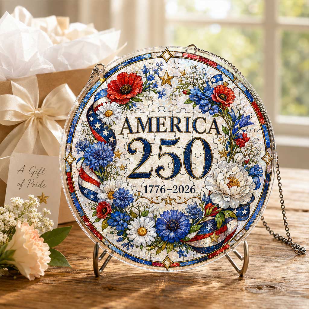 America 250th Anniversary Acrylic Puzzle Hanging Ornament â€?1776â€?026 Patriotic Floral Window Décor