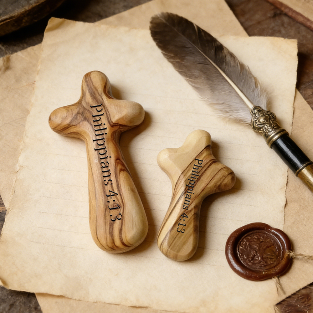 Personalized Handcrafted Olive Wood Christian Comfort Prayer Cross