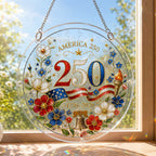 America 250 Acrylic Puzzle Hanging Ornament â€?1776â€?026 Patriotic Window Suncatcher with Floral Flag, Liberty Bell & Torch Design