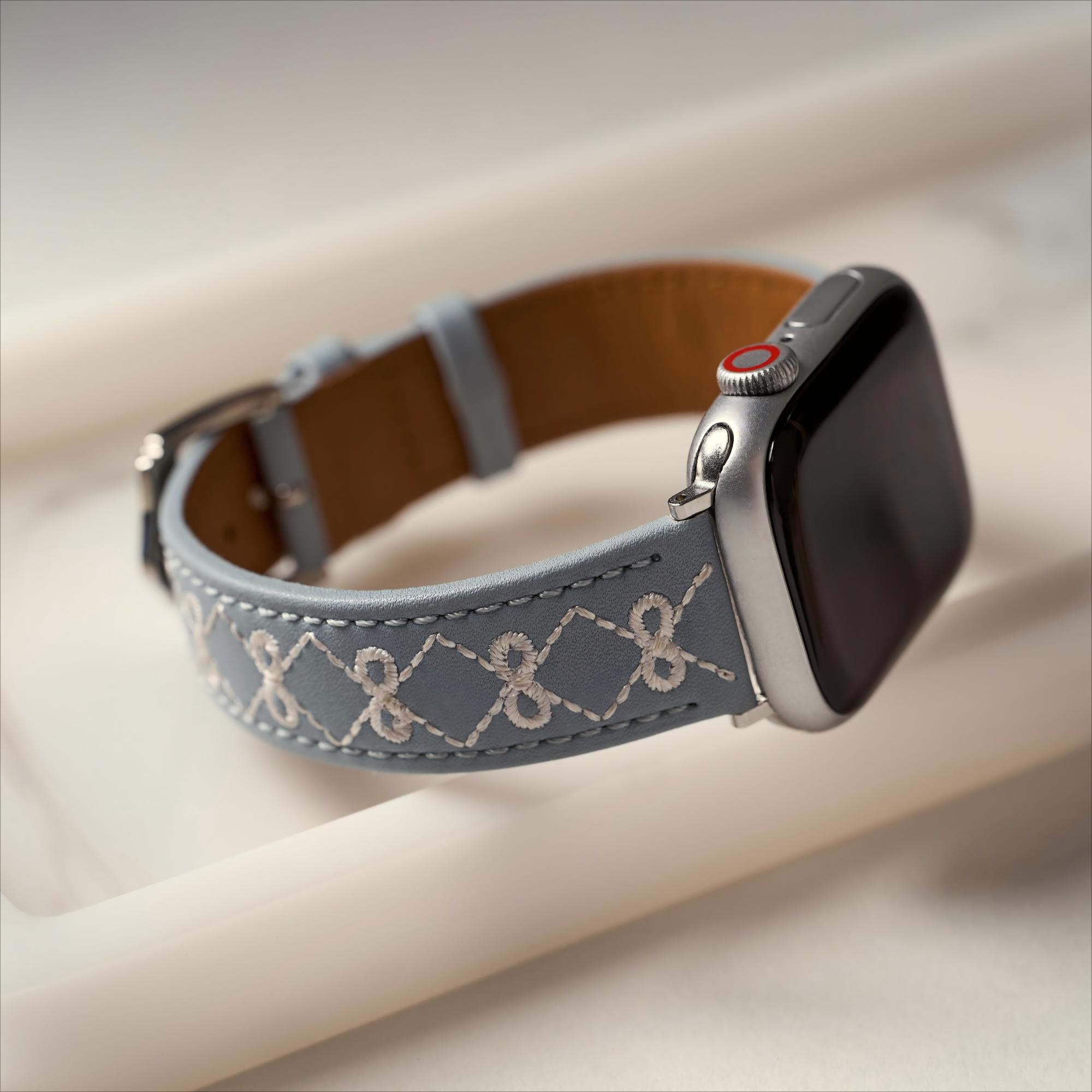 Embroidered Bow Leather Watch Band for Apple Watch