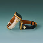 14k Gold / Platinum Plated Floral Accent Leather Watch Band