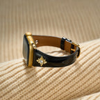 14k Gold / Platinum Plated Floral Accent Leather Watch Band