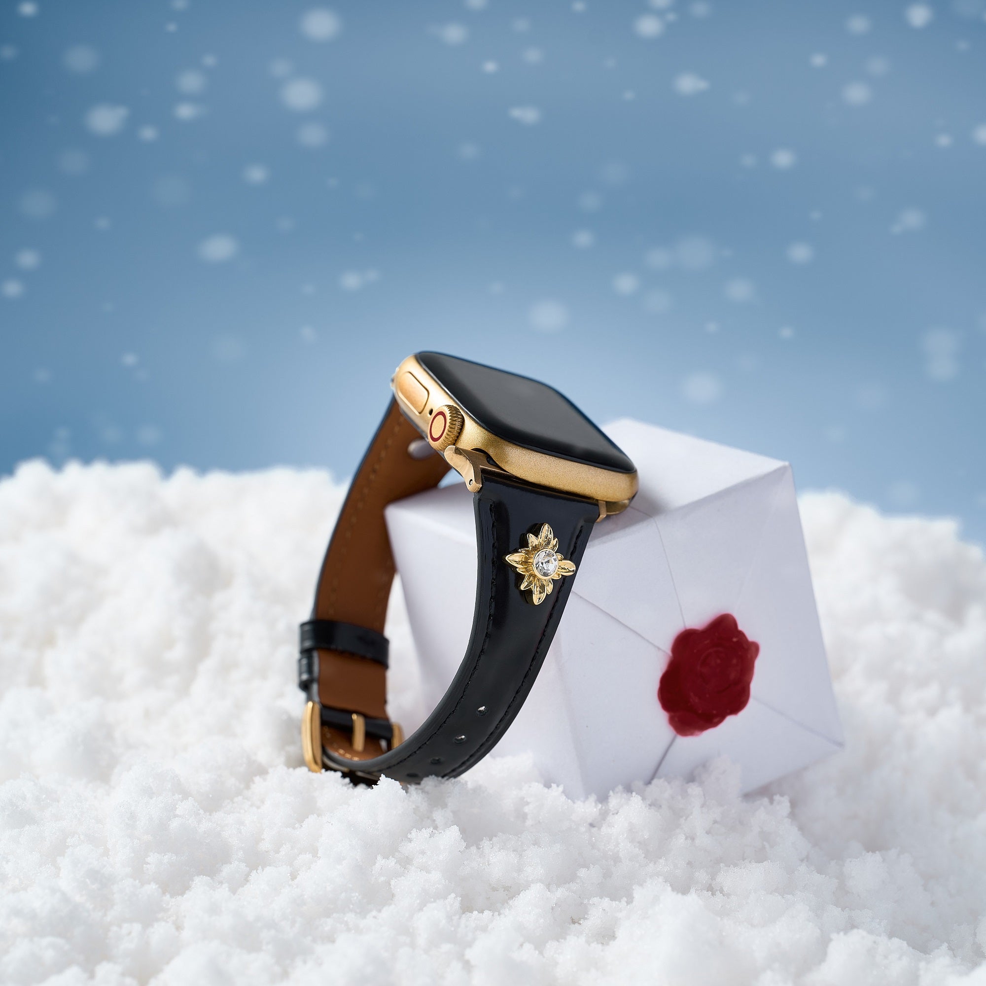 14k Gold / Platinum Plated Floral Accent Leather Watch Band