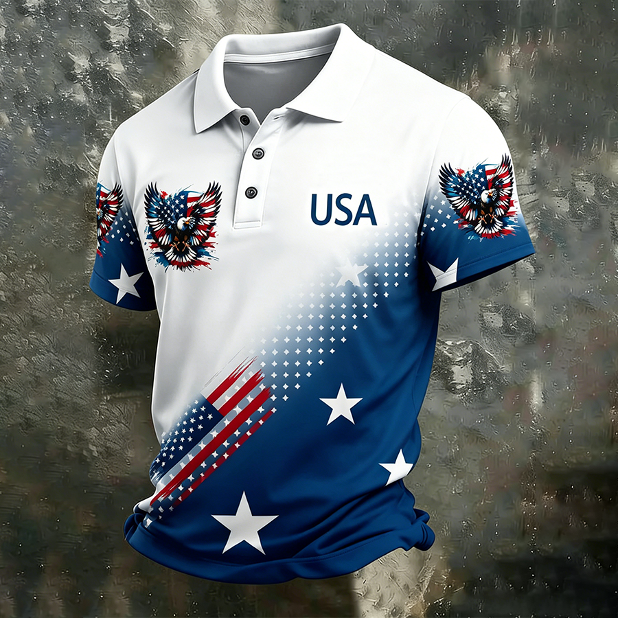 Men'S Casual 1776-2026 National Day Celebration American Printed Short Sleeved Polo Shirt