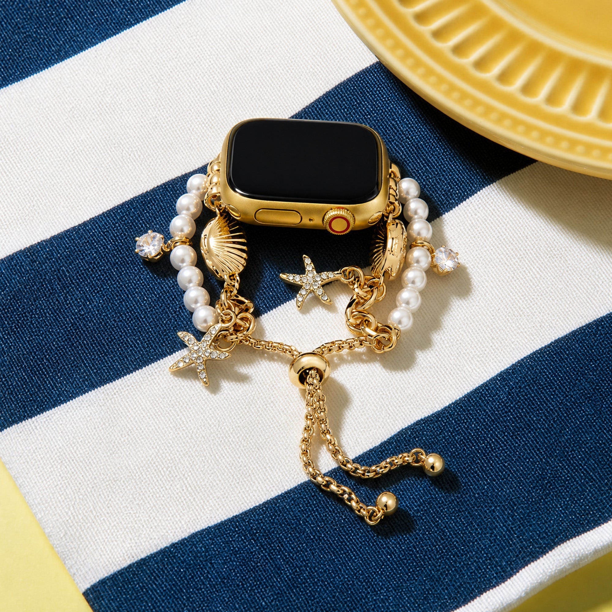 Coastal Pearl Charm Beaded Band for Apple Watch