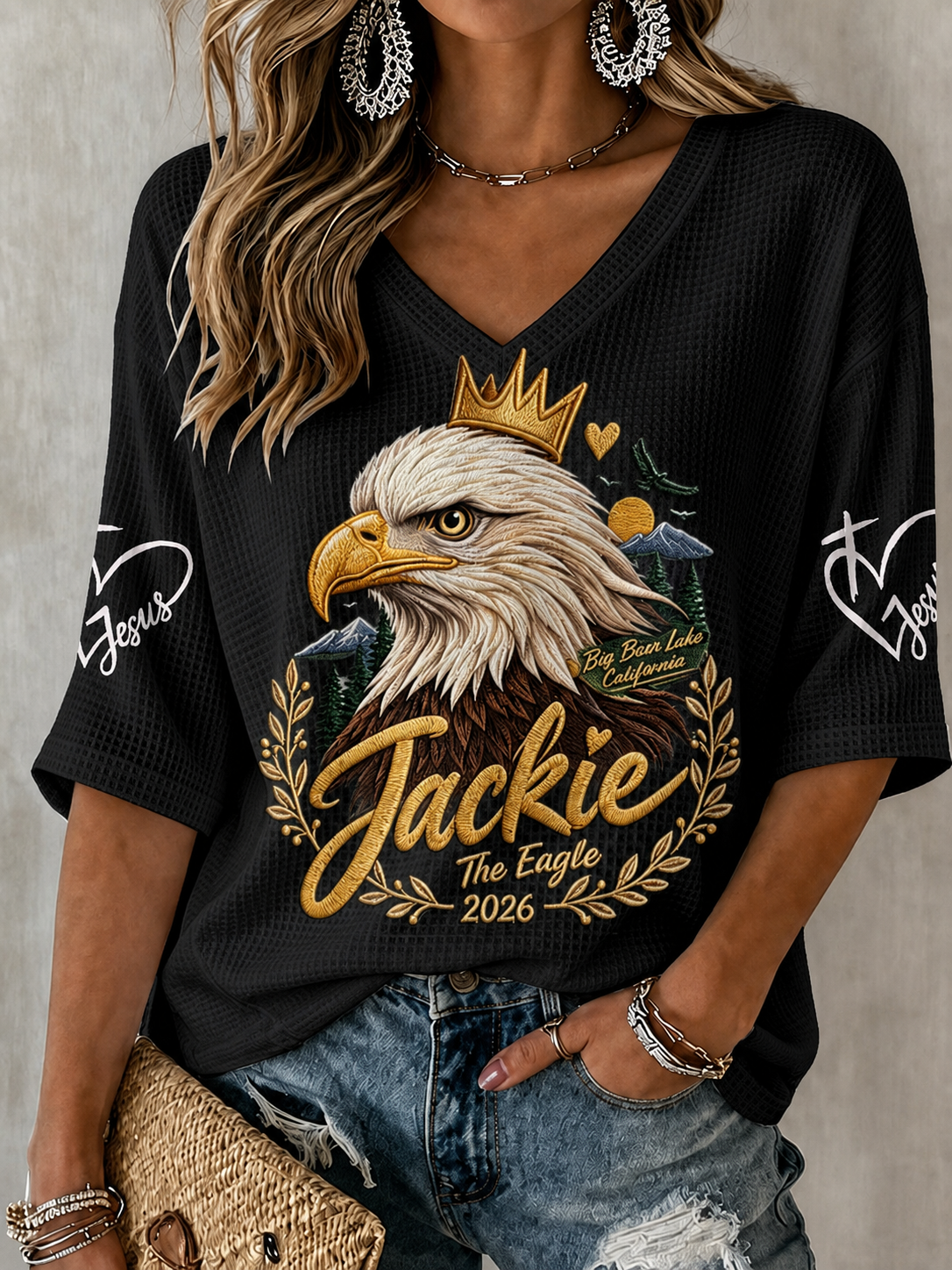 Women'S V-Neck Retro Forever Free Jackie Print T-Shirt