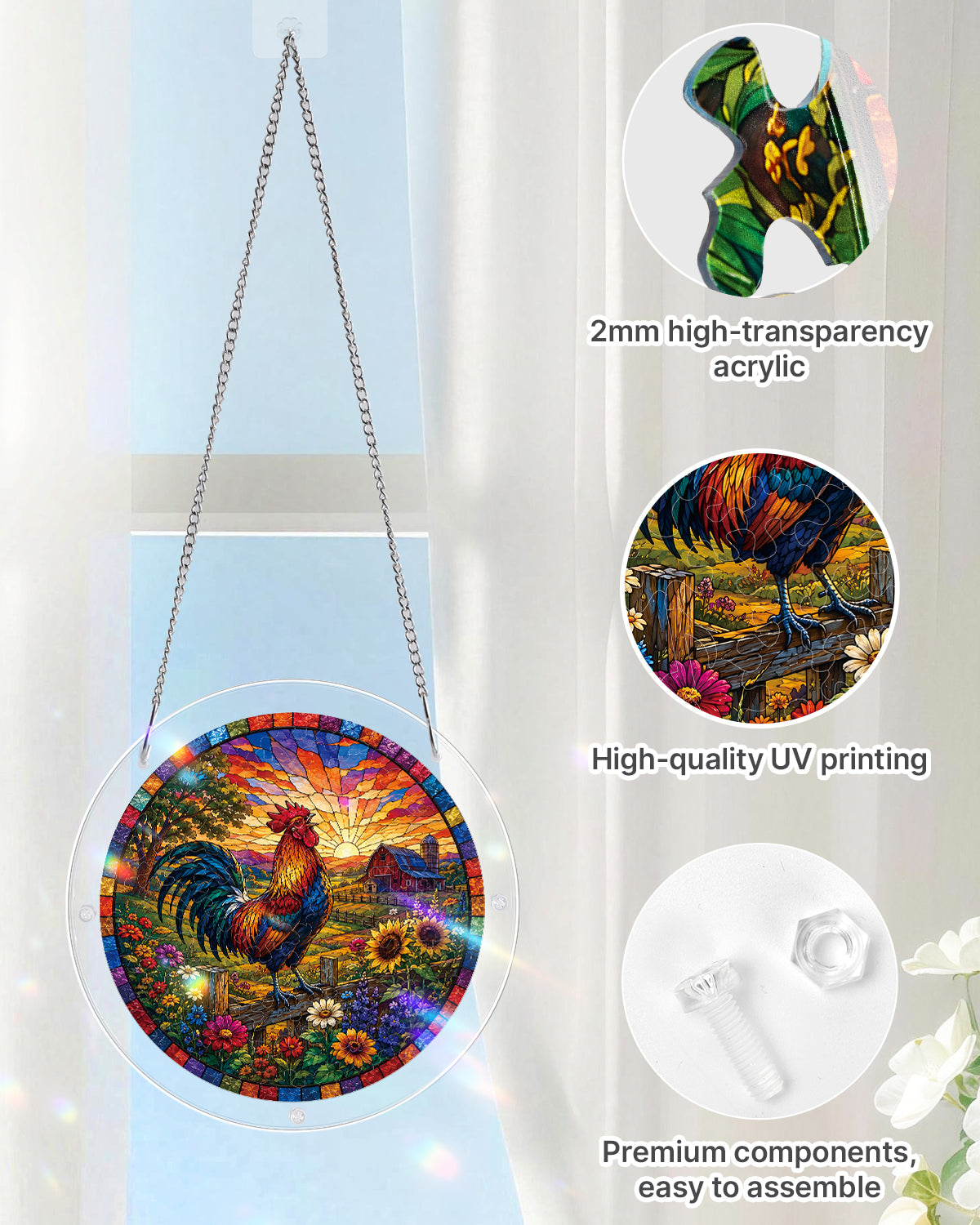 Sunrise Rooster Light Suncatcher-Acrylic Window Art