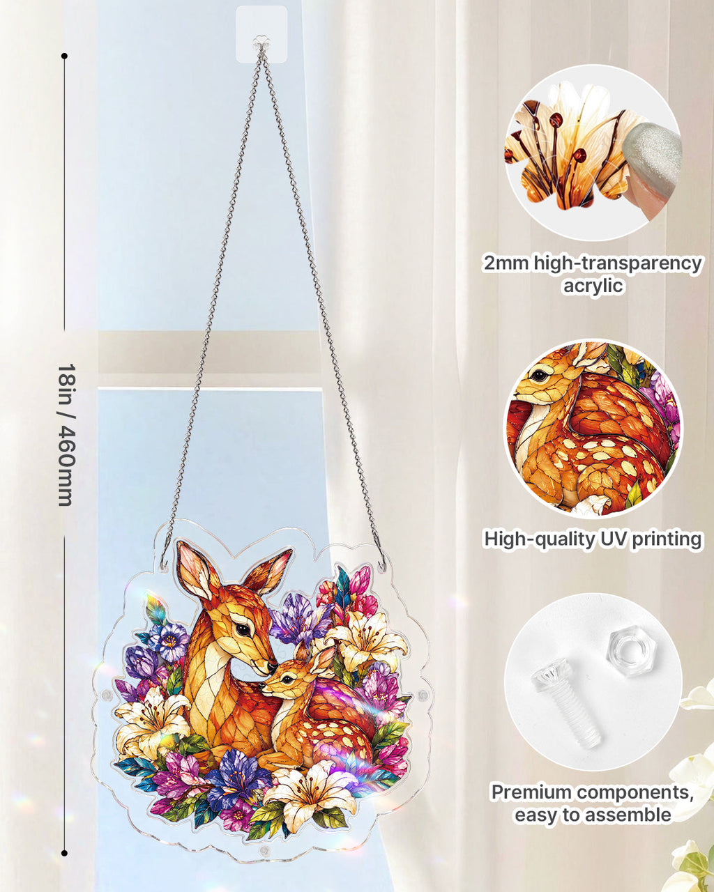 Deer in Bloom Light Suncatcher-Acrylic Window Art
