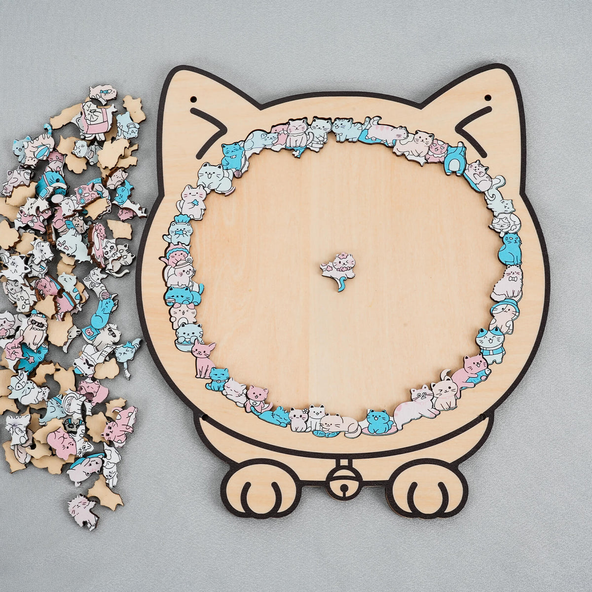 Morandi-Colored Lovely Cat Shaped Wooden Jigsaw Puzzle