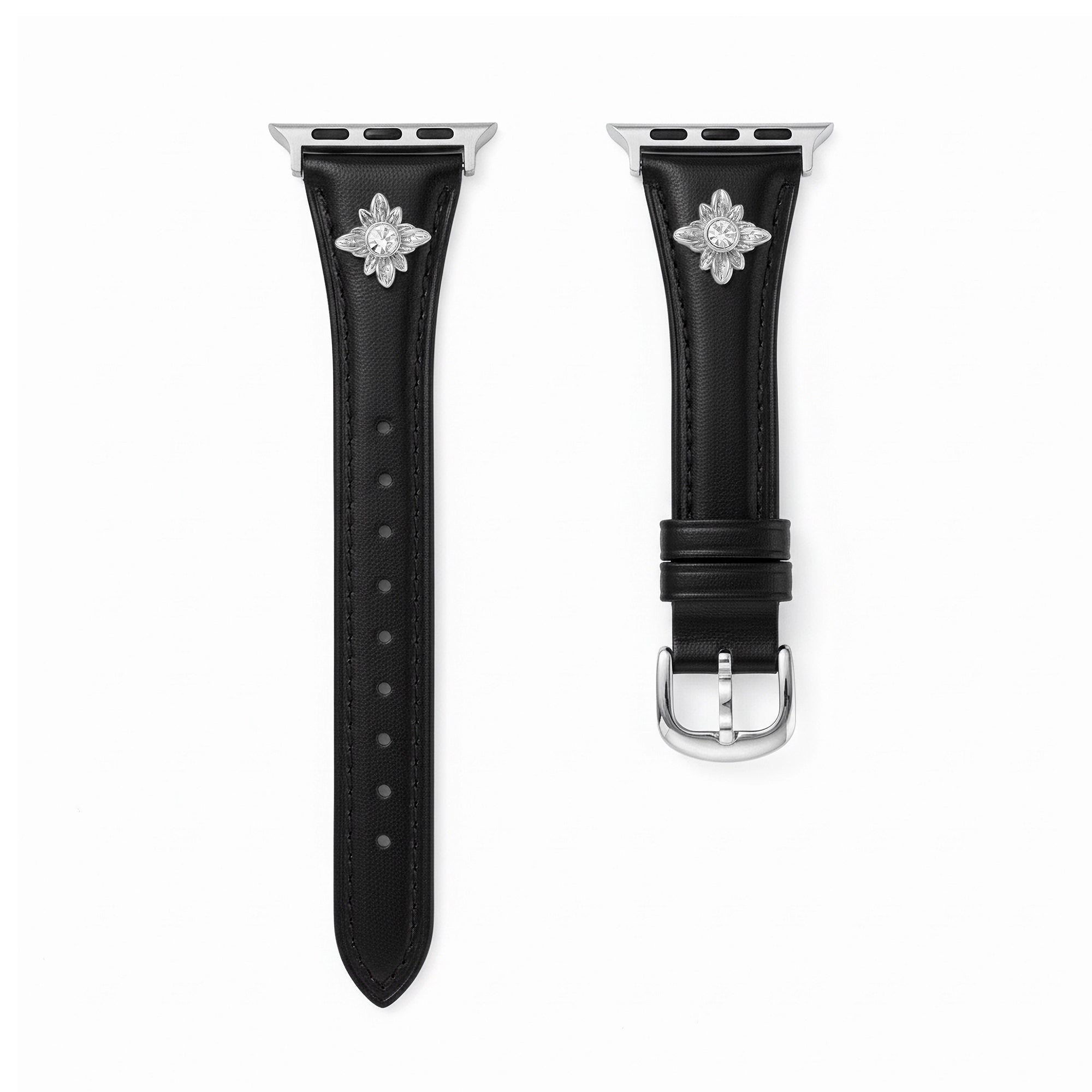 14k Gold / Platinum Plated Floral Accent Leather Watch Band