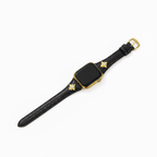 14k Gold / Platinum Plated Floral Accent Leather Watch Band