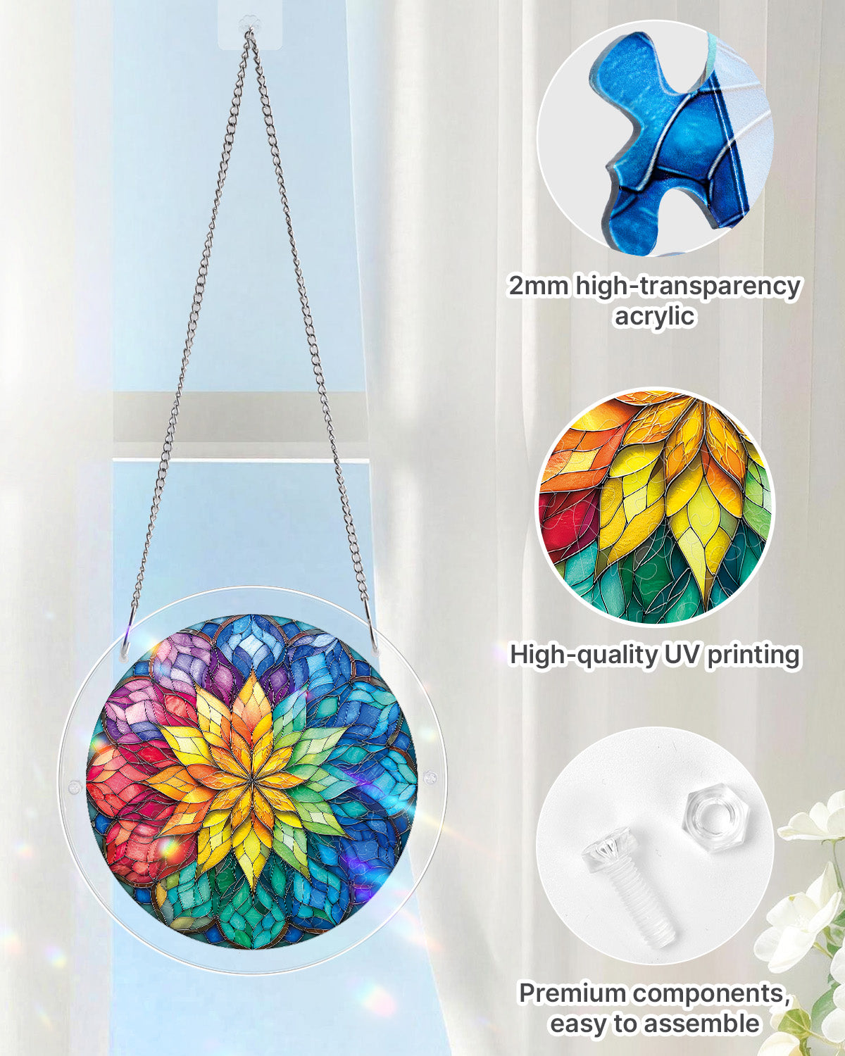 Radiant Flower Wheel Light Suncatcher-Acrylic Window Art