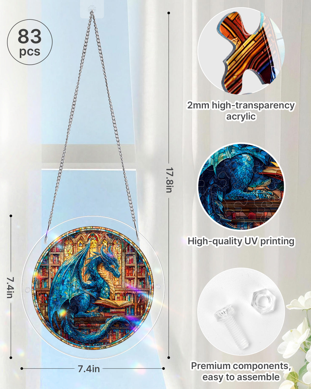 The Blue Dragon Library Light Suncatcher-Acrylic Window Art
