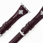 14k Gold / Platinum Plated Floral Accent Leather Watch Band